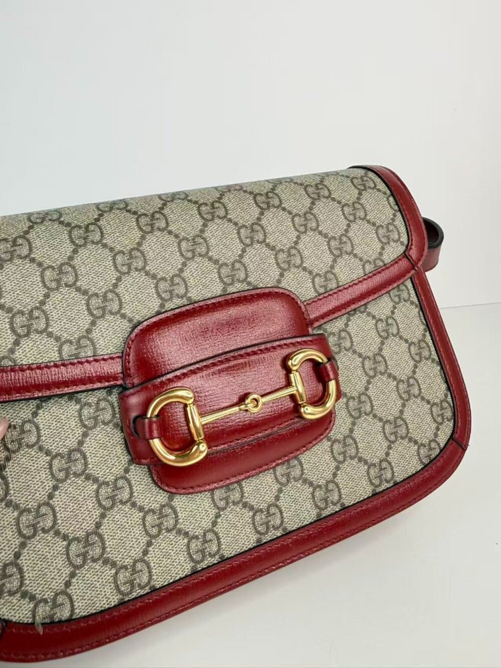 Gucci Horsebit 1955 Small GG Supreme Canvas Red Leather Shoulder Crossbody Bag - Picture 11 of 11